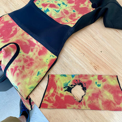 Large patch wetsuit repair. Large patch wetsuit repair.
