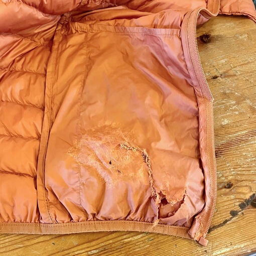 Before - Jacket pocket torn by dog. Before - Jacket pocket torn by dog.